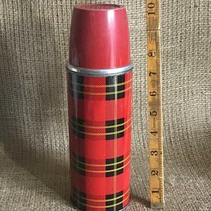 Vintage 1950's Plaid Thermos Model # 156 Filler No. 22F
